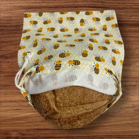 Bumblebee Cotton Linen Sourdough Bread Bag, Organic Linen Bread Keeper, Gift Bag - Picture 2 of 5